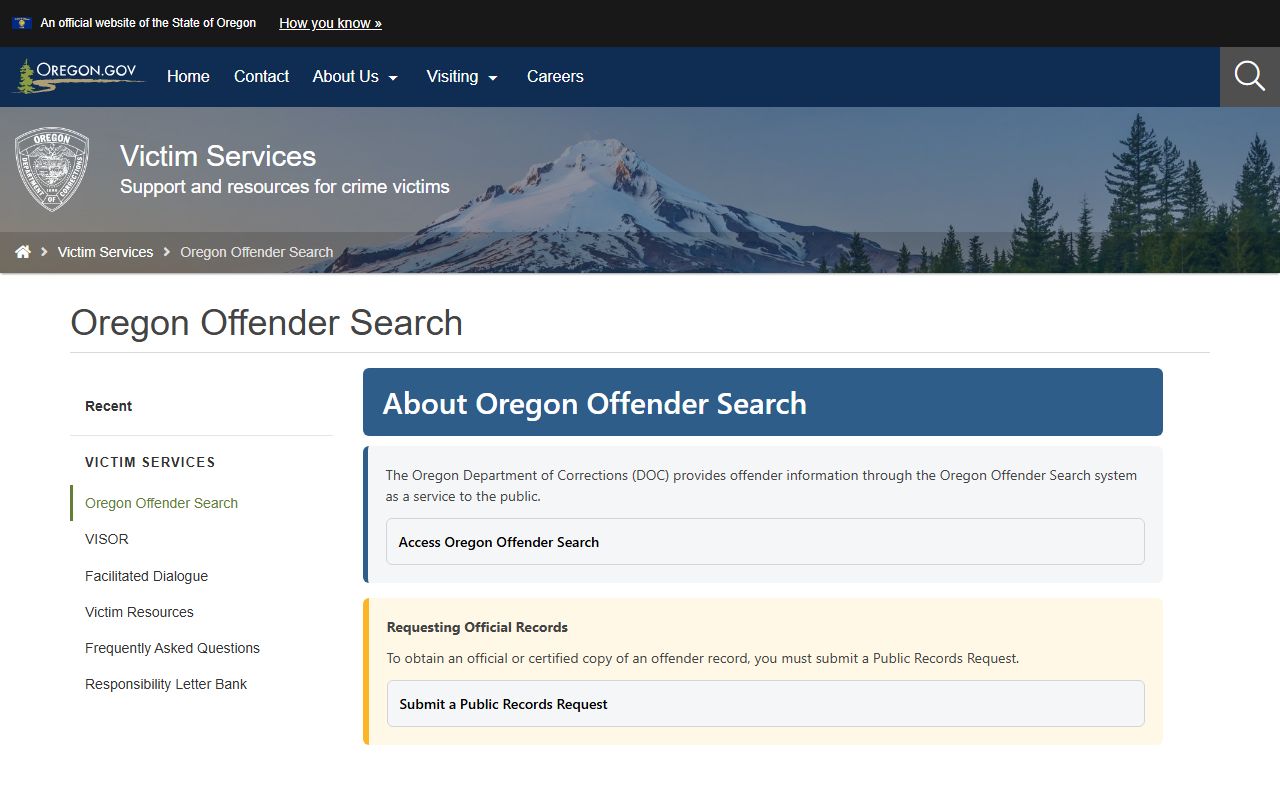 Deschutes County arrest records and court charge records Oregon DOC offender search information