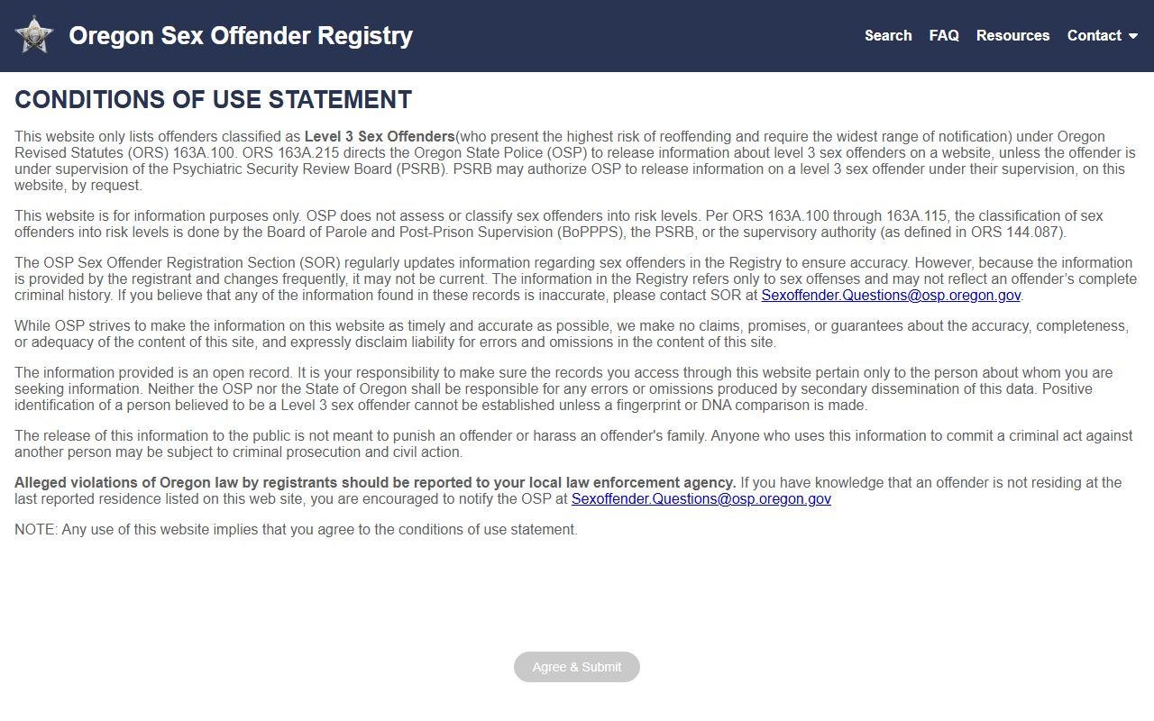 Deschutes County arrest records and charge status Oregon sex offender registry