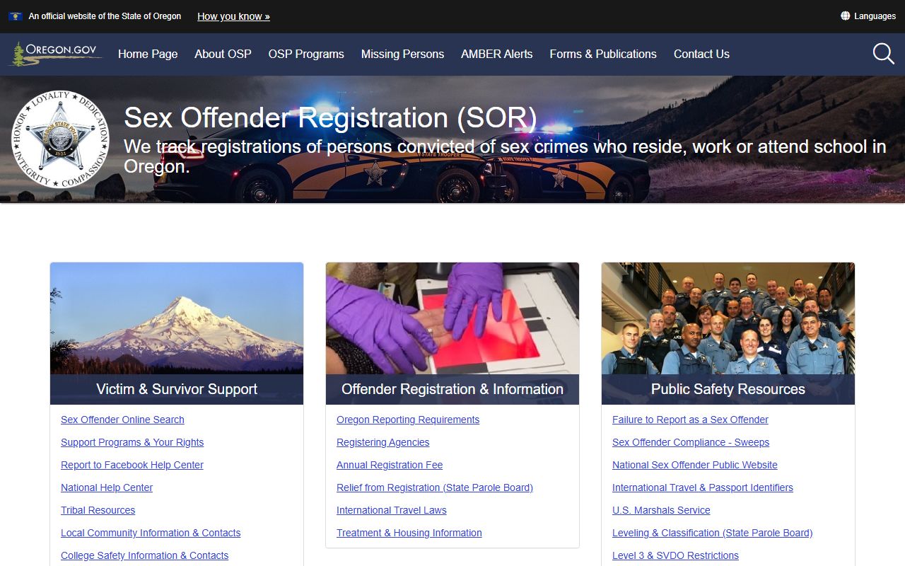 Deschutes County arrest records and restricted charge records Oregon State Police sex offender registration