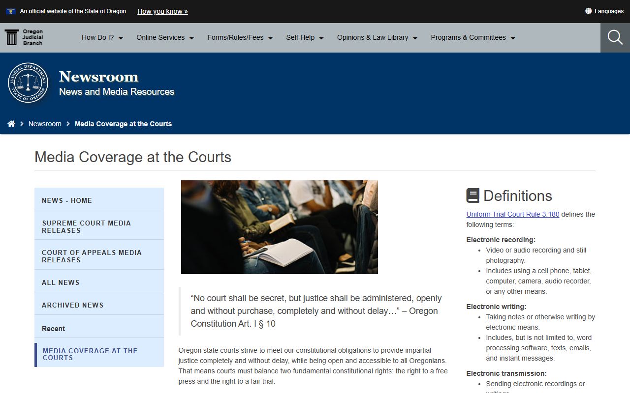 Deschutes County court dockets courtroom recording and media rules