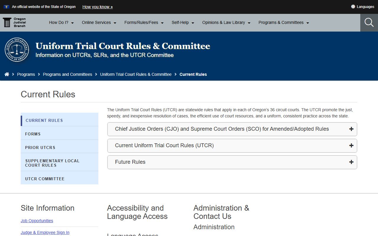 Deschutes County court dockets Uniform Trial Court Rules page