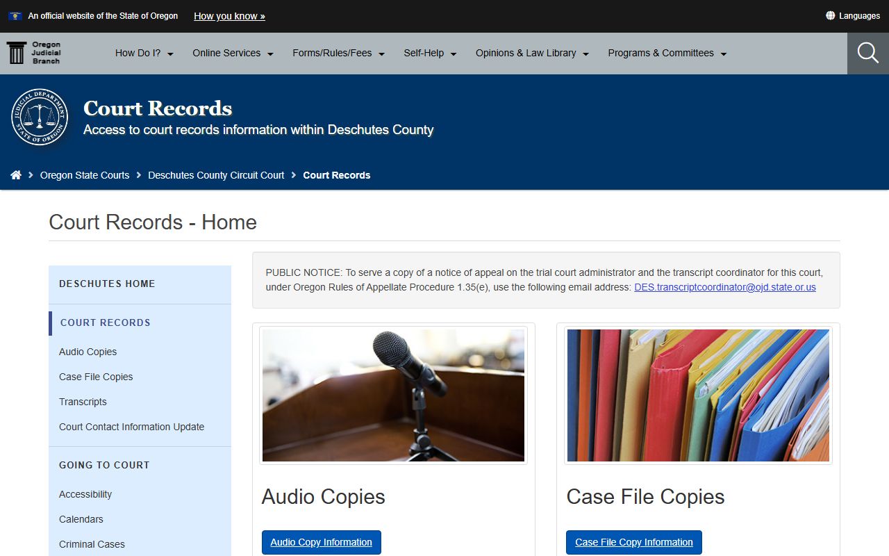 Deschutes County court records Circuit Court records page