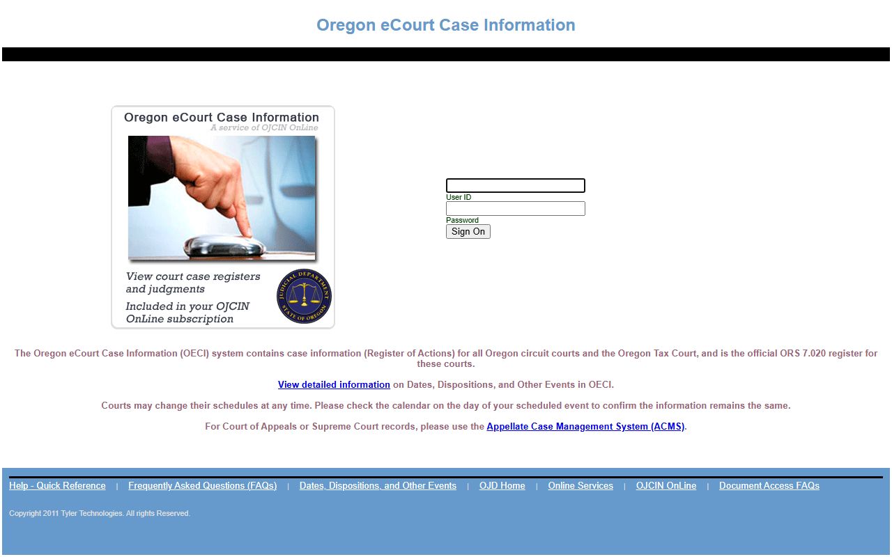 Deschutes County court records OECI login page