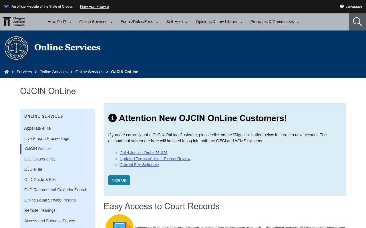 Deschutes County court records OJCIN Online subscription information