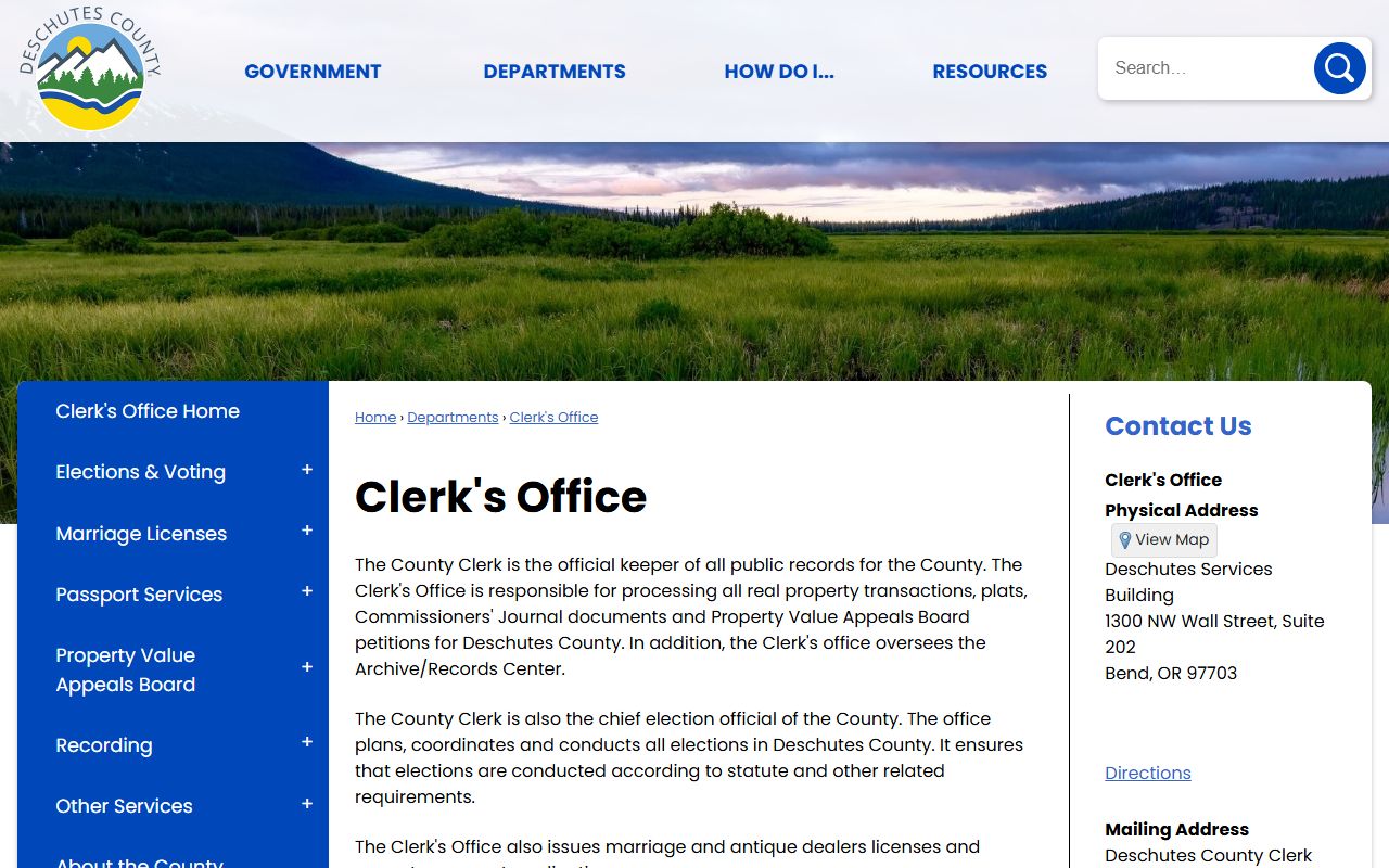 Deschutes County marriage and divorce records County Clerk office