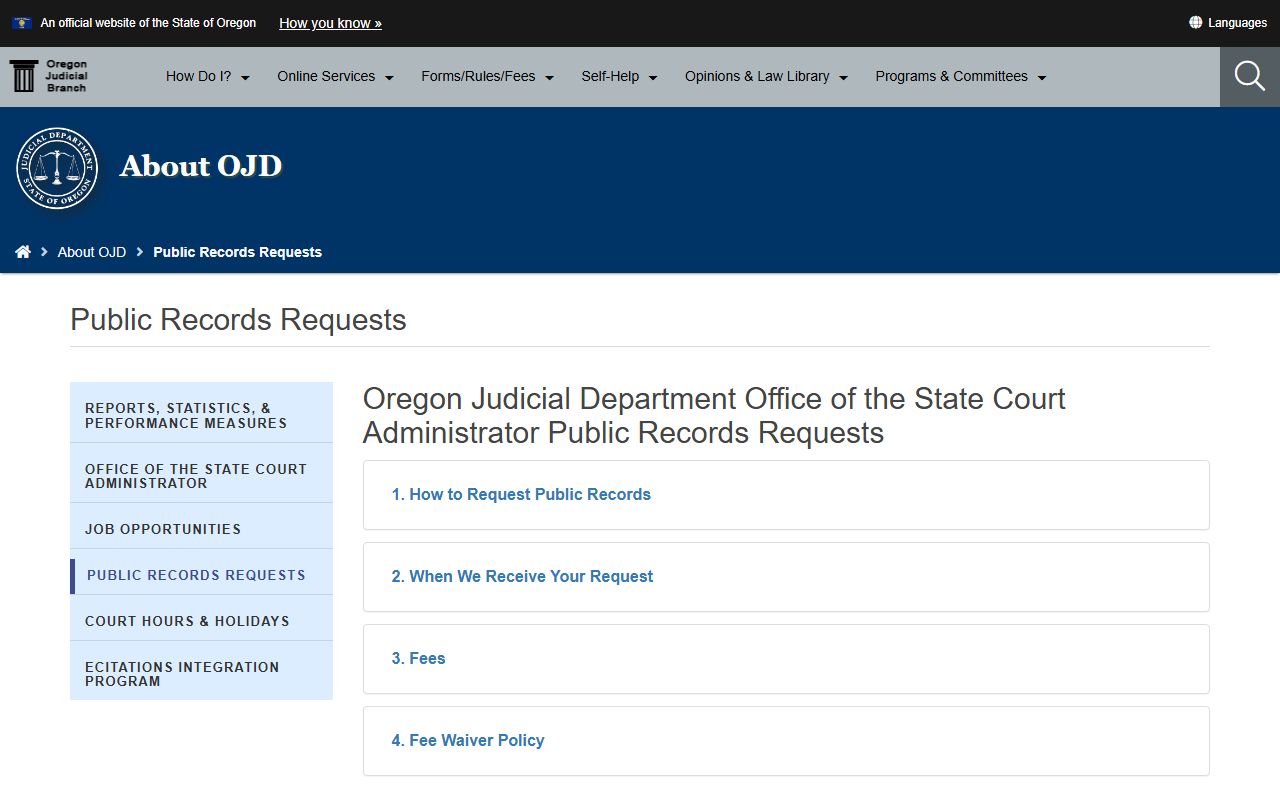 Deschutes County probate records OJD public records request
