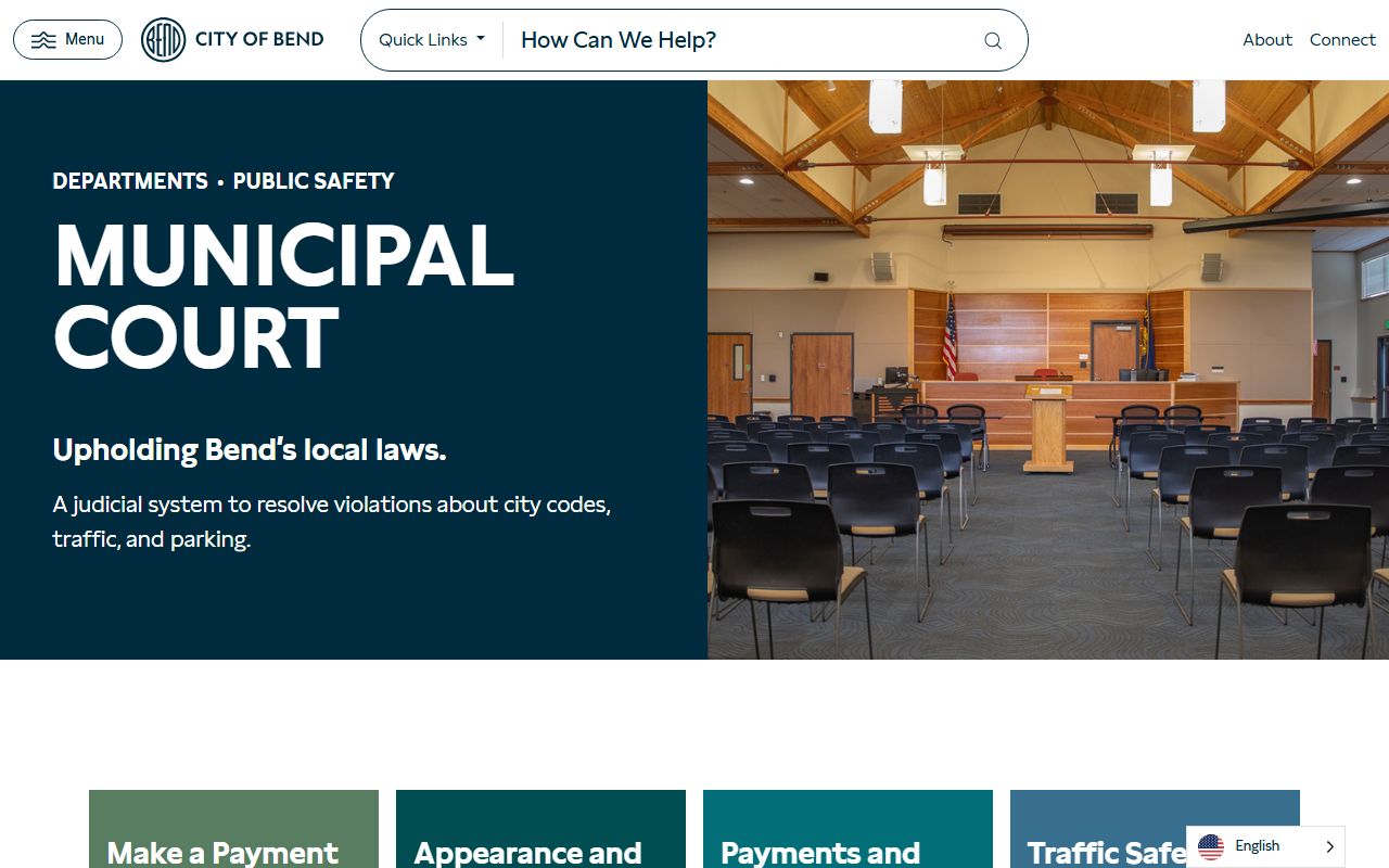 Deschutes County traffic court records Bend Municipal Court page