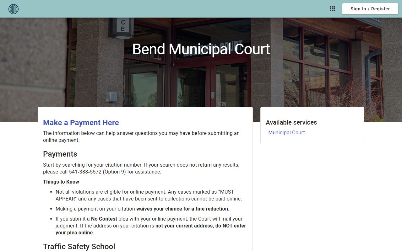 Deschutes County traffic court records Bend Municipal payment portal